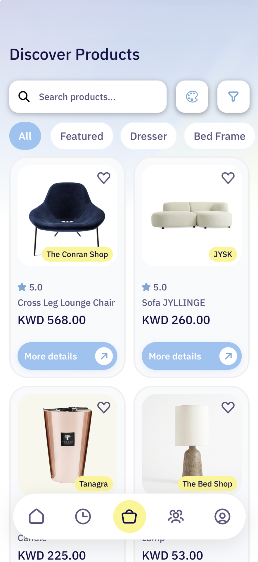 LIVE app find products screen on phone