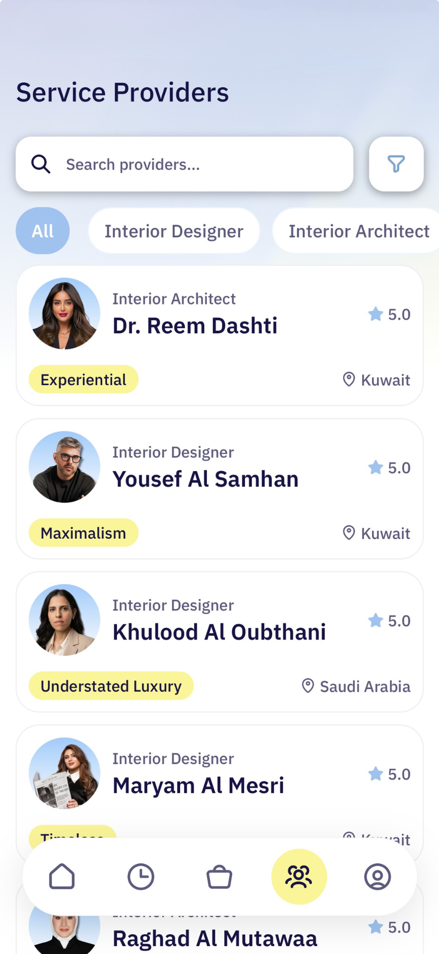 LIVE app service provider screen on phone